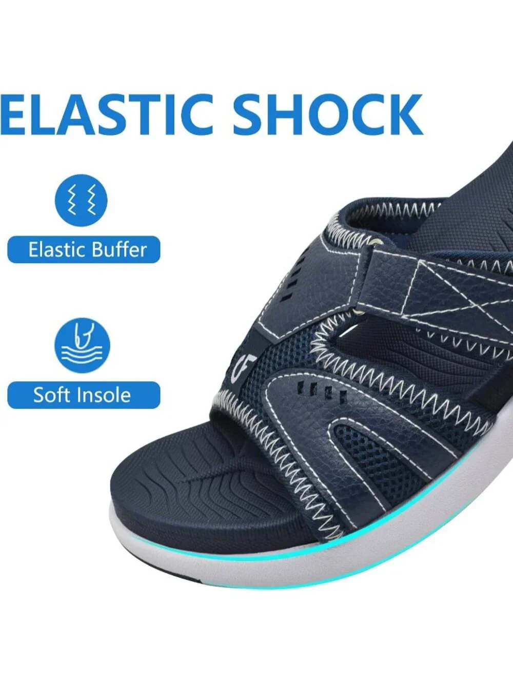 Men's Blue Sport Recovery Sandals Plantar Fasciitis Soft Cushion Lightweight